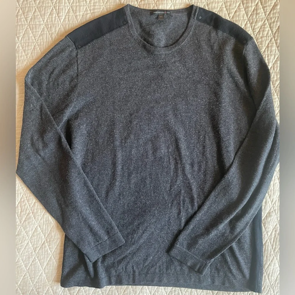 JOHN VARVATOS USA Cotton-Wool Contrast Rivet Trim Sweater‎ in Charcoal Size XXL